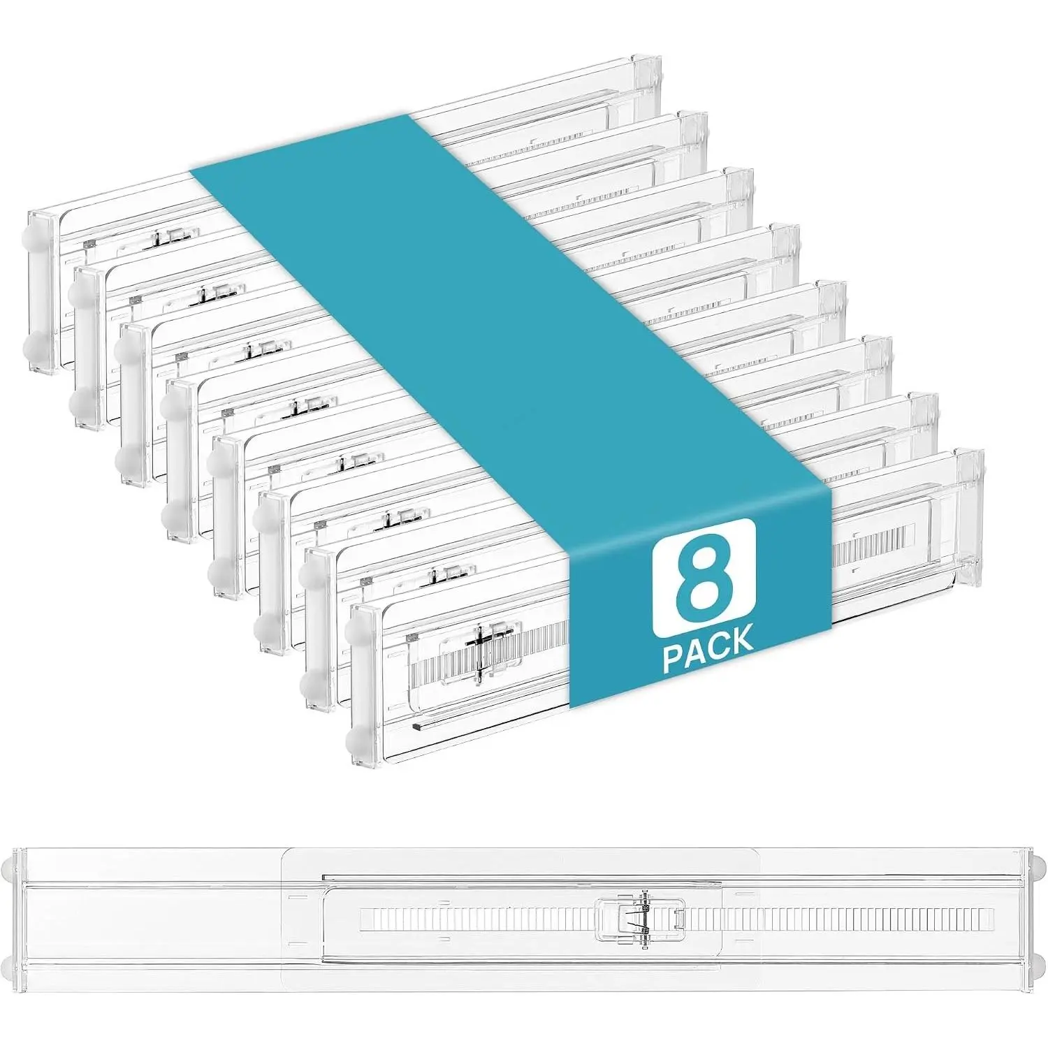 8 Pack Shallow Drawer Dividers, 2.36" High 12.5"-20.8" Adjustable Expandable Kitchen Drawer Organizer, Clear Plastic Organizer Separators for Flatware, Utensil, Cutlery, Underwear, Clothes