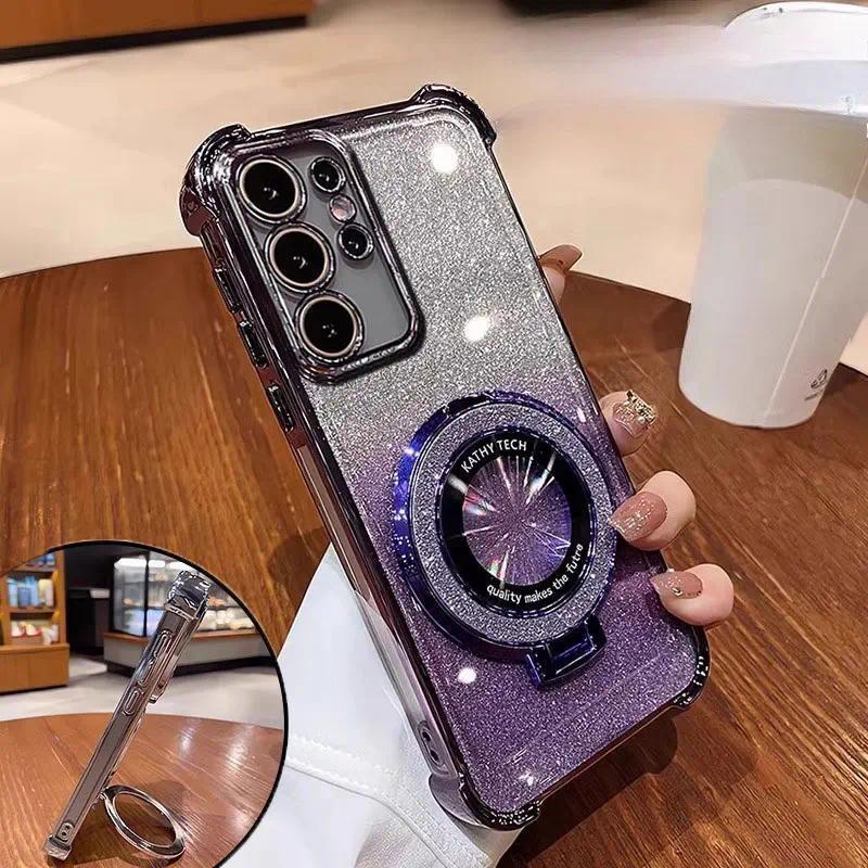 For Galaxy S25FE Case Luxury Glitter Bracket Case For Samsung S25 Ultra S24 Plus S23 A06 A16 A36 A56 A05 A15 A25 A35 A55 Cover