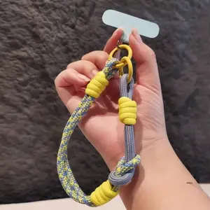 Cute Pink Braided Rope Phone Wrist Lanyard - Heavy-Duty Climbing Rope, Color-Matched Tab, Short Length, Universal Fit Cell Phone Hanging Strap for Women Gift
