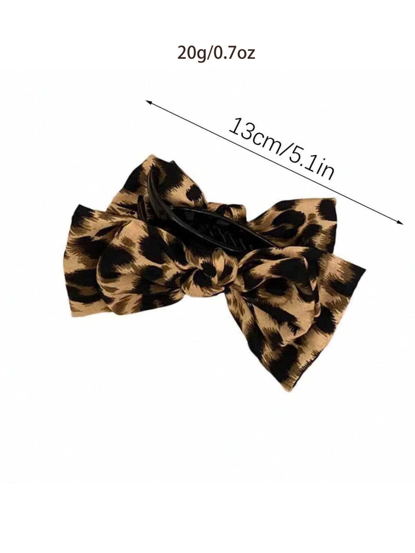 1PC Chic Leopard Print Bow Hair Claw Clip, Elegant Double-Layer Big Bow Hair Clip, Vintage-Inspired Fabric Hair Accessory for High Ponytail and Daily Wear