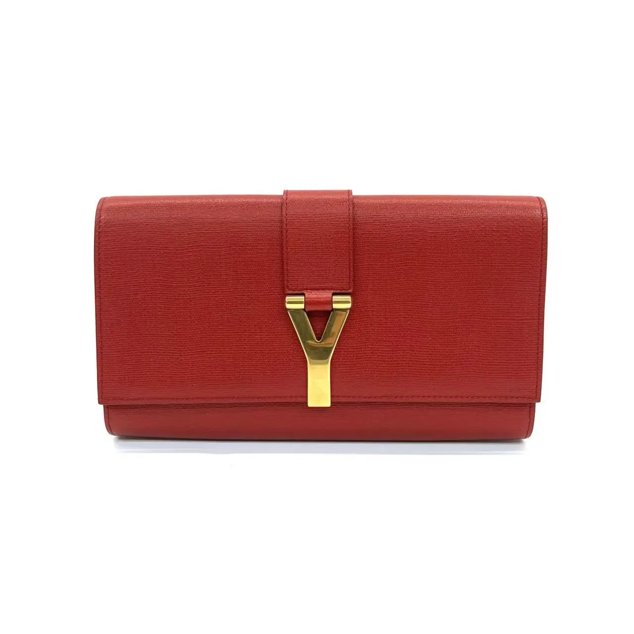 Pre-owned YSL Classic Y Clutch Red Evening Bag Bottom Length 28cm N24569821