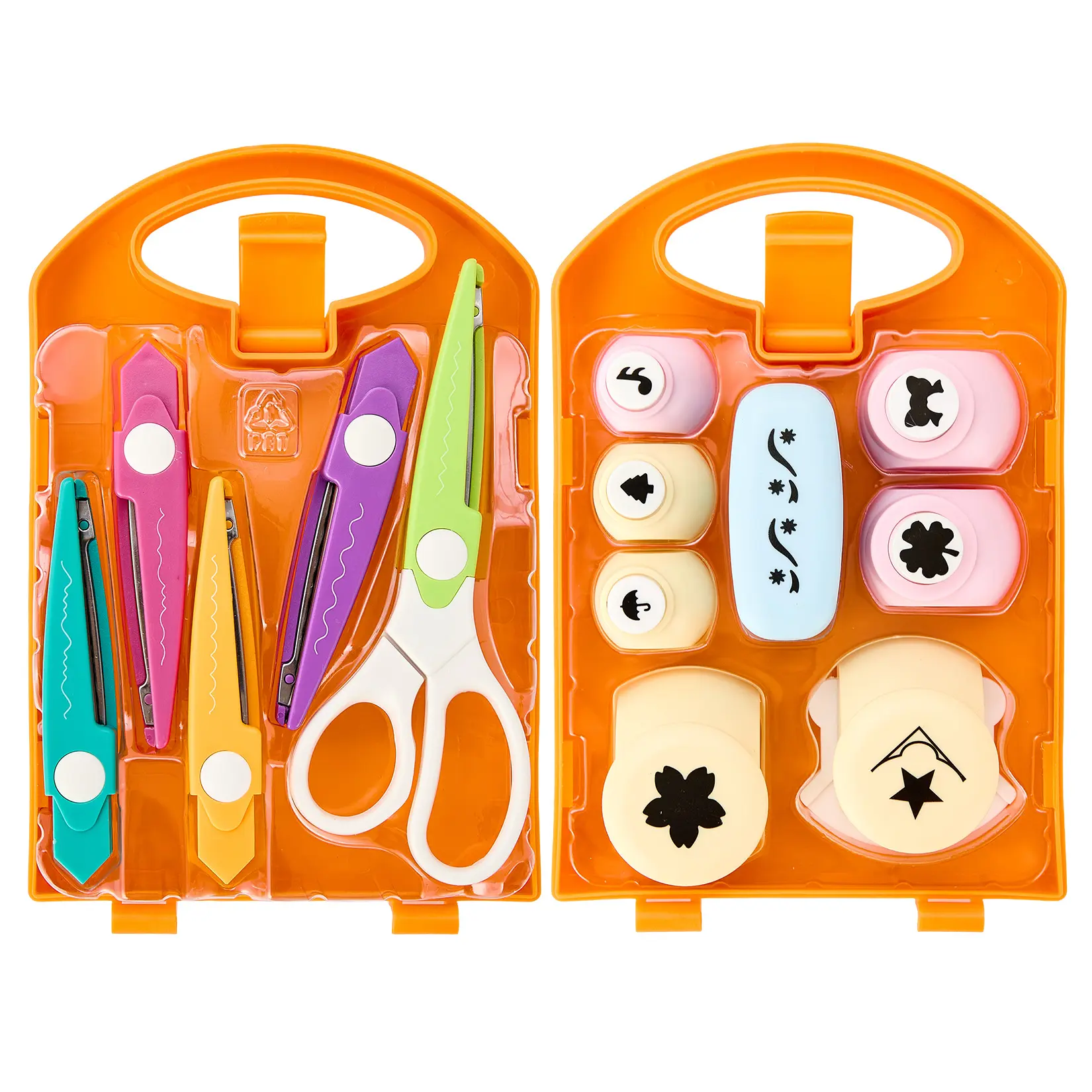 DIY Craft Tool Kit with Decorative Edge Scissors, Paper Punch Shapes (Umbrella, Bow, Music Note, Snowflake), Safe ABS Plastic Scrapbooking Set with Portable Storage Case, Assorted Shape Paper Punches