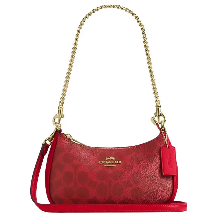 Coach Teri 19 Mini Shoulder Bag for Women, Signature Coated Canvas with Gold-Tone Hardware, Bright Red