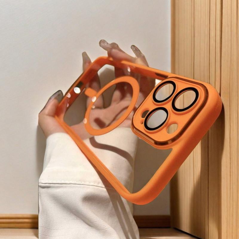 For iPhone 16 /15/14/13 metal lens magnetic phone case transparent anti drop protective cover NH10