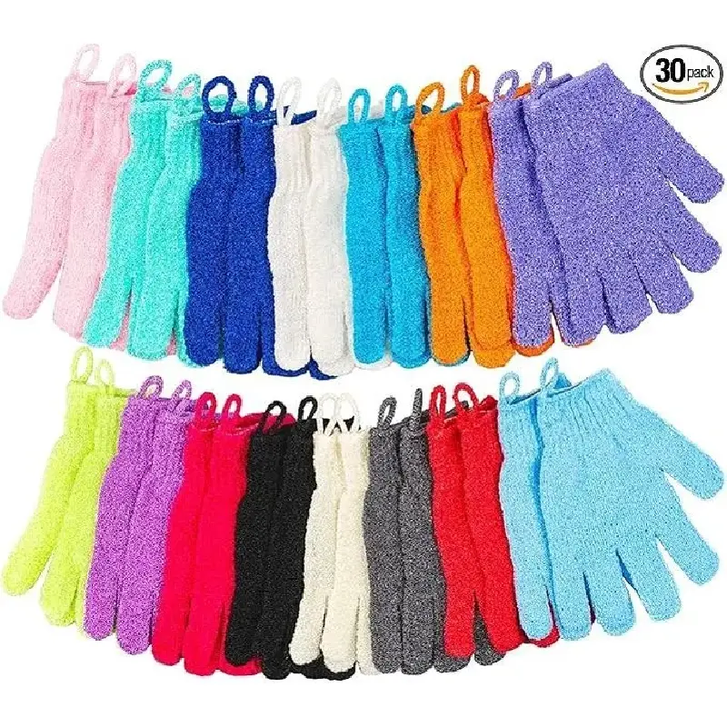30 Pcs Exfoliating Gloves for Shower, 15 Colors Body Exfoliator Glove with Hanging Loop, Scrub Exfoliate Glove Mitt Bath Face Spa Hand Scrubber Wash Deep Scrubbing Skin for Women Men