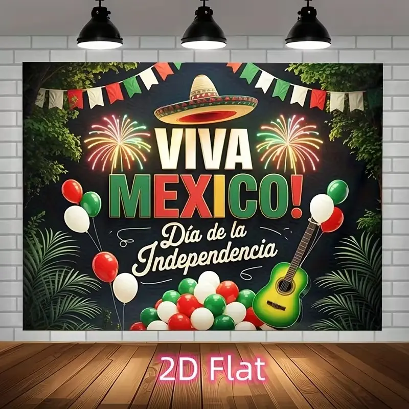 2D Flat Banner 1pc, Polyester Party Banner and Photo Background, Mexican Independence Day Viva Mexico, Indoor Outdoor Decor, No Power Needed