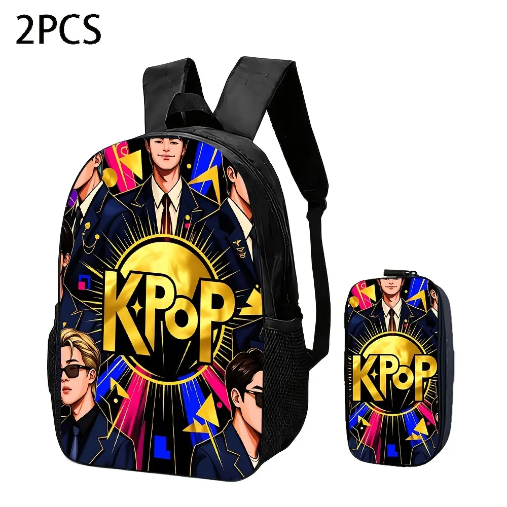 3pcs Set - Boy Band Print Backpack Set - Lightweight Travel Backpack, Multi-Functional Storage Bag, and Organizer Pouch |   Adjustable Shoulder Straps, Stylish Design, Suitable for Teenagers, for Teenager