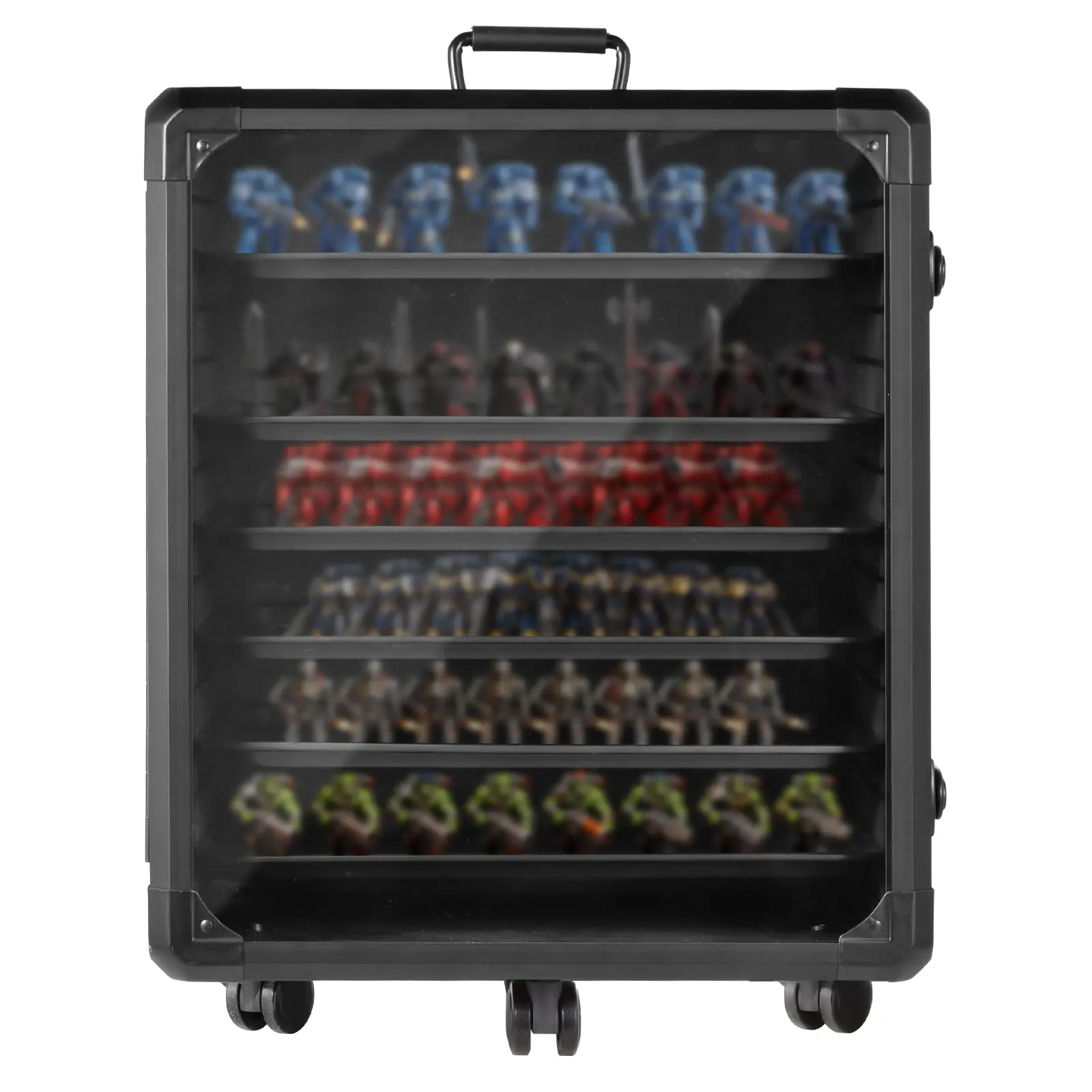 Miniature Storage Case 16.1x14.8x19.7in Miniatures Display Case Transport Shelves with Lock 6 Trays Trolley for Figurines Action Figures Collectibles Figures