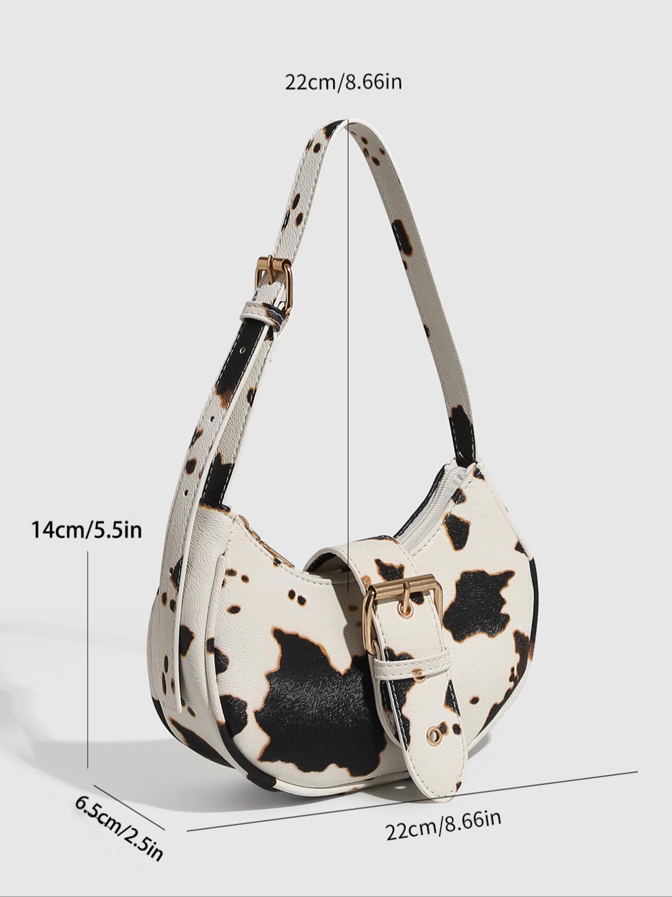 Women's Fashionable Cow Print Handbag, Casual Versatile Zipper Shoulder Bag for Daily Used, Trendy All-match Commuter Bag