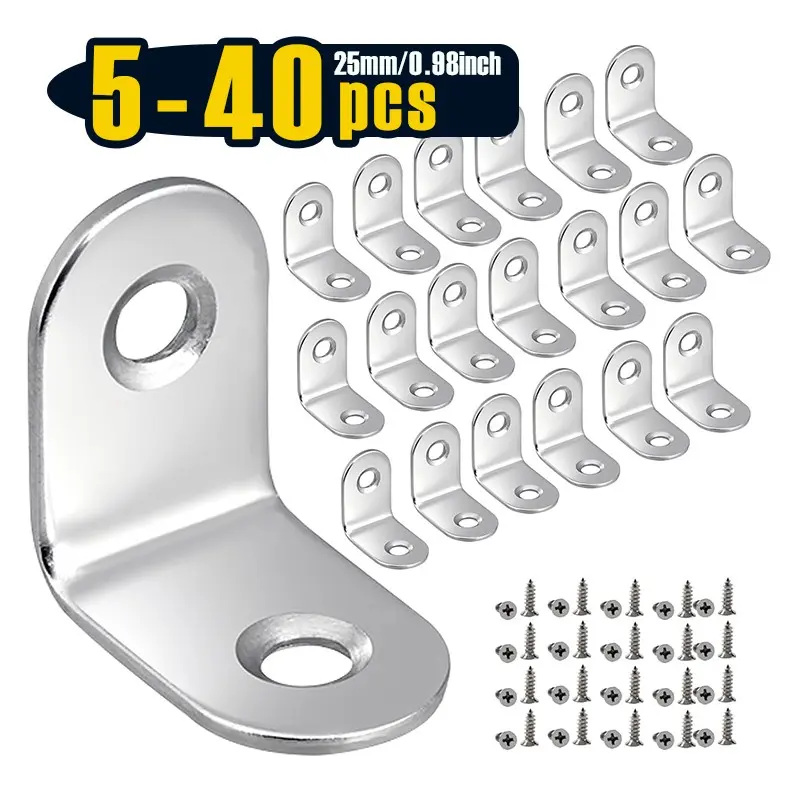 5-20pcs 1 Inch Small L Brackets for Wood Shelves, Right Angle Heavy Duty Corner Braces| Stainless Steel Metal Brace Supports
