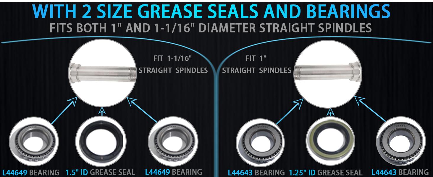 STANDARD GOODS 2 Sets Trailer Hub Kit 4 Bolt 4, Trailer Axle Kit for 2000 lb 4 Lug Trailer Hub Fits 1" and 1-1/16" Spindle with Extra Dust Cap and Rubber Plug