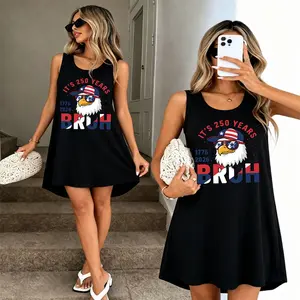 Girls Tank Dress, 250 Years 1776-2026 Eagle Print, Bruh Lettering, American Flag Patriotic Design, Women's Sleeveless Vest Dress, Independence Day Outfit, 4th Of July Celebration, Summer Casual, Trendy Patriotic Dress, 4th of July Outfits for Girls