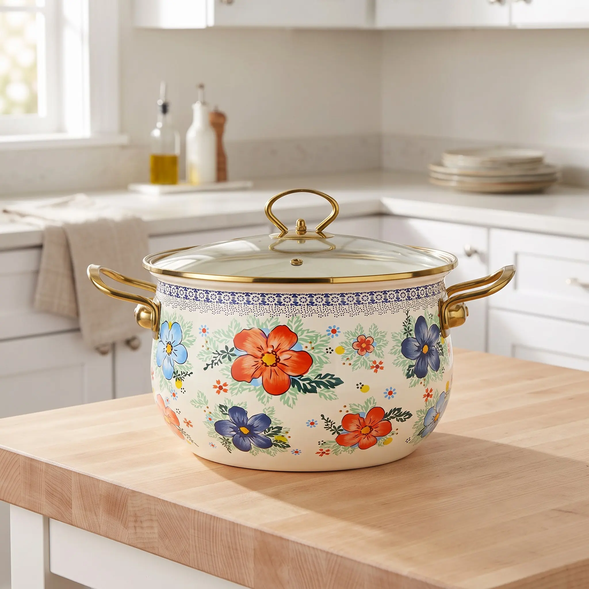 1pc Handmade Enamel Soup Pot, 18cm Multi-Functional Thickened Cookware, Large Capacity, Easy to Clean, Ideal for Stewing and Serving