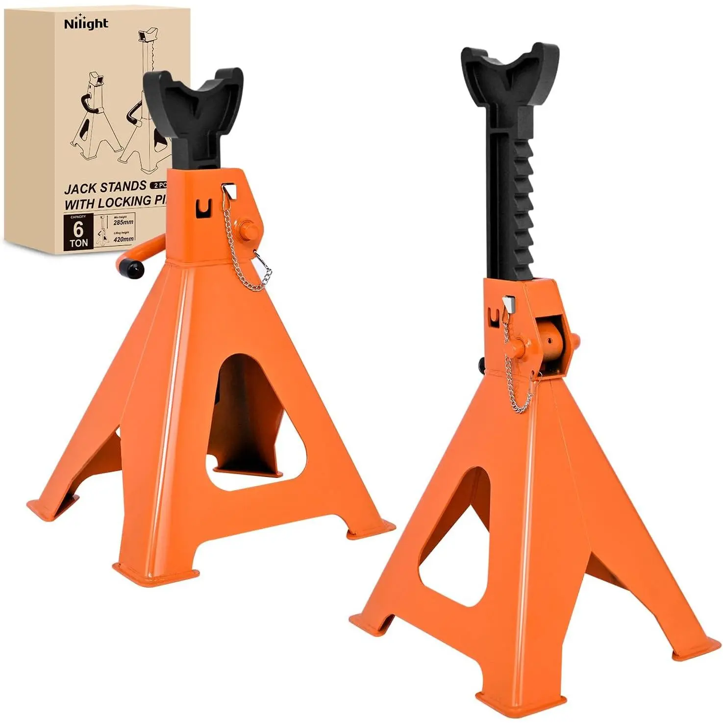 Nilight 6-Ton Double Locking Heavy Duty Steel Jack Stands (2 Pack) - 12,000 lbs Capacity, 15.35" to 23.22" Adjustable Height, Ductile Iron, Deep Sawtooth Design for Heavy Lifting, SUV Sedan Pickup Light Truck, Father's Day Gifts, 6T / 12000 Lbs,toolupgrad