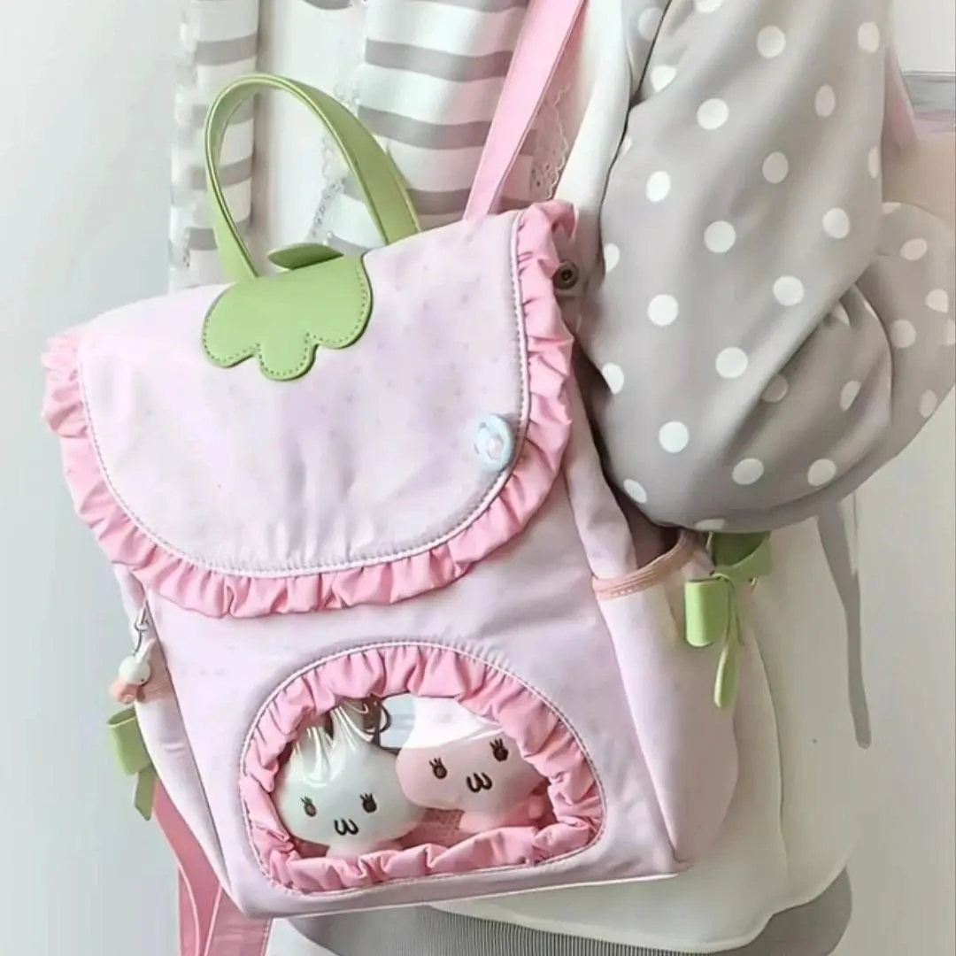 New  Y2K Dolls Bag Harajuku Commuter Kawaii Preppy Style Backpack Sweet and Cute Strawberry Polka Dot Ulzzang Ita Bag