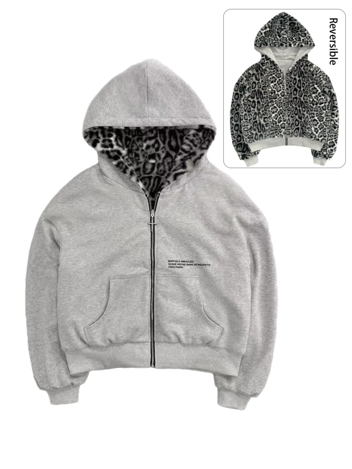 Men's Leopard Print Hoodie, American Vintage Plush Loose Fit Cardigan, Streetwear Cool Outerwear, Reversible Design, Trendy Fashion