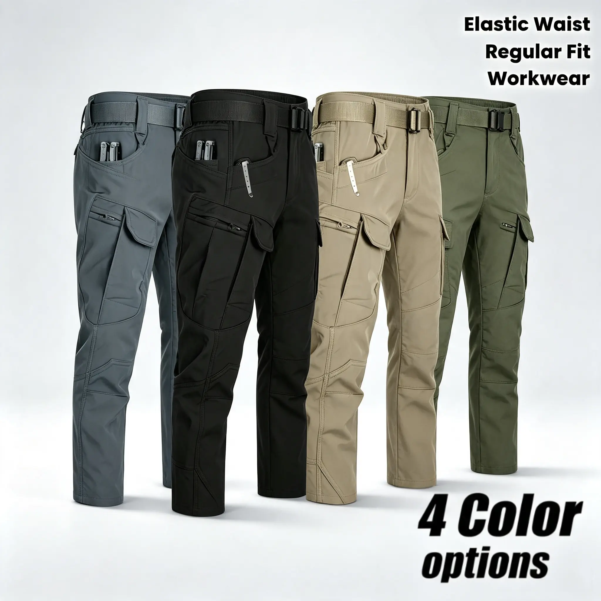 Men'S Tactical Work Pants - Stretch Fabric With Multi-Pocket Design, Regular Fit, Machine Washable - Elastic Waistband For Everyday Comfort - Durable And Wear-Resistant, Suitable For Outdoor Hiking And Casual Workwear - Casual Work Pants
