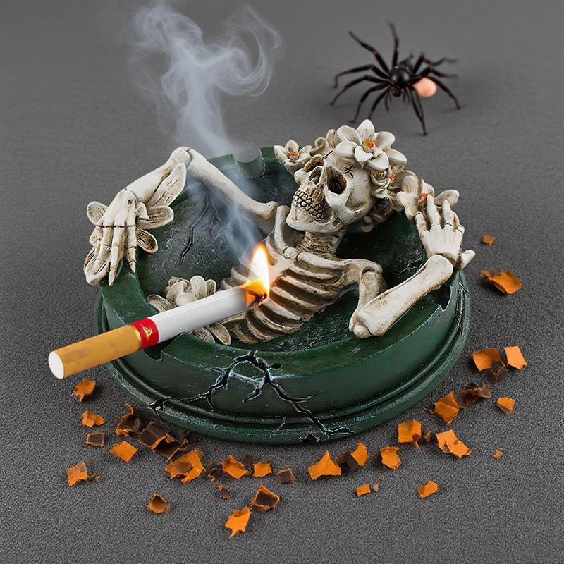 Unique Flower Skull Ashtray Cool Gift Resin Desktop Ornament Home Decoration