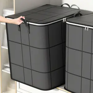 2/4pcs Foldable Closet Storage Box, Stackable Large Capacity Organizer, Space-Saving Quilt Bag, Home Dual Zipper Handle Bag