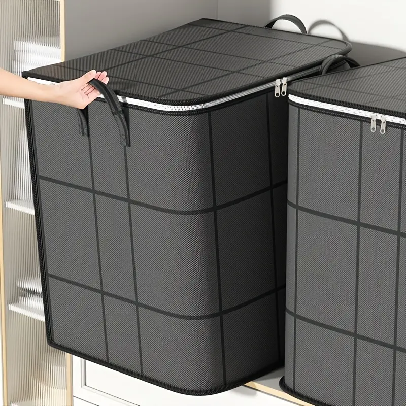 2/4pcs Foldable Closet Storage Box, Stackable Large Capacity Organizer, Space-Saving Quilt Bag, Home Dual Zipper Handle Bag