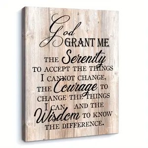 2D Flat, 1pc Inspirational Canvas Art Featuring The Serenity Prayer - 'God Grant Me The Serenity', Framed in Wood, Perfect for Farmhouse-Style Decoration in a Bedroom, Prayer Room