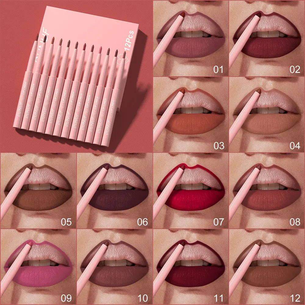 Dunuf 12pcs Matte Lip Liner & Lip Stick Pencil Set, Easy Glide Waterproof, Long Lasting Lip Definer, Multi Occasion Lip Makeup for Women Girls