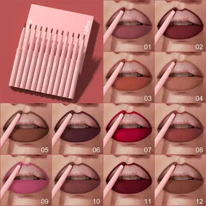 DUNUF 12-piece matte lip liner pencil set, easy-to-color lip liner pencils, suitable for various occasions, cosmetics for girls and women, tinted lip liner lipstick pencils