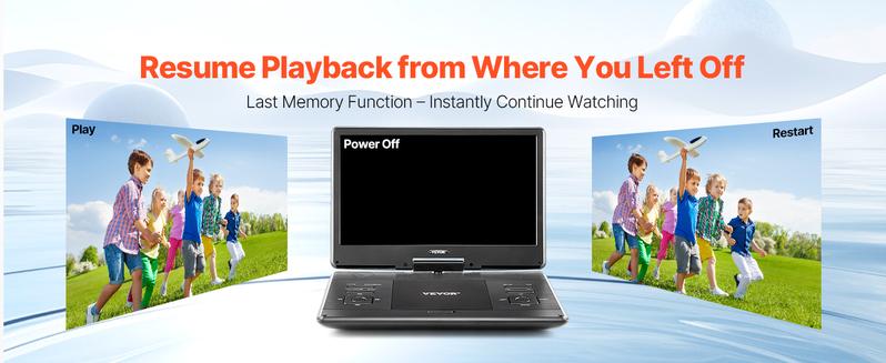 VEVOR Portable DVD Player, 14 inch HD Swivel Display Screen, 4.5-5 Hours Built-in Rechargeable Battery, Dual Speakers, Support Sync TV/USB/SD Card/CD/DVD, Car Charger, AC Power Adapter, Remote Control