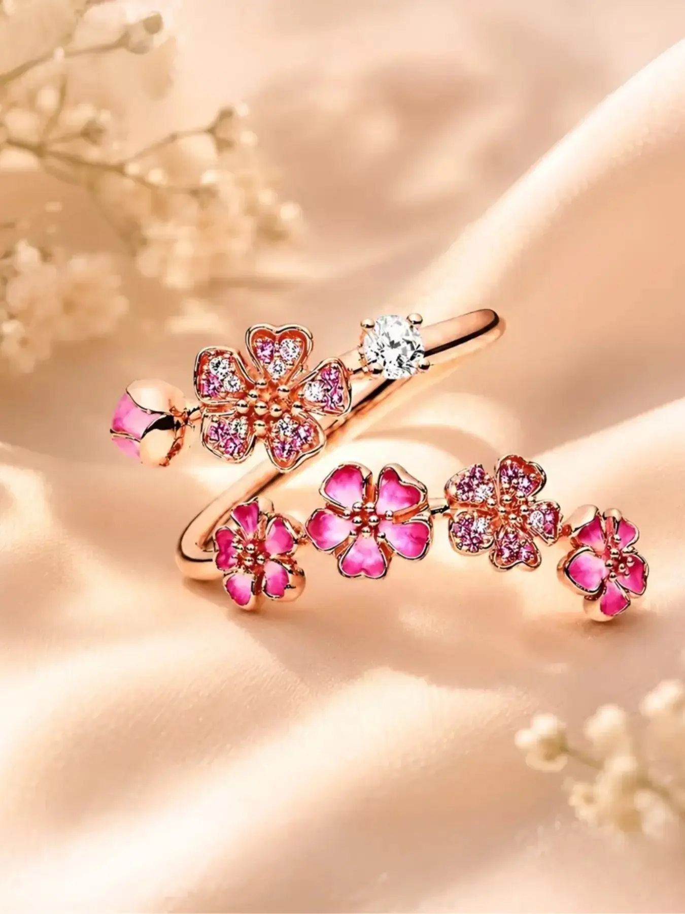 Peach Blossom Ring for Women, Adjustable Flower Ring, Dainty Floral Jewelry Gift, Ideal for Girlfriend, Wife, Daughter