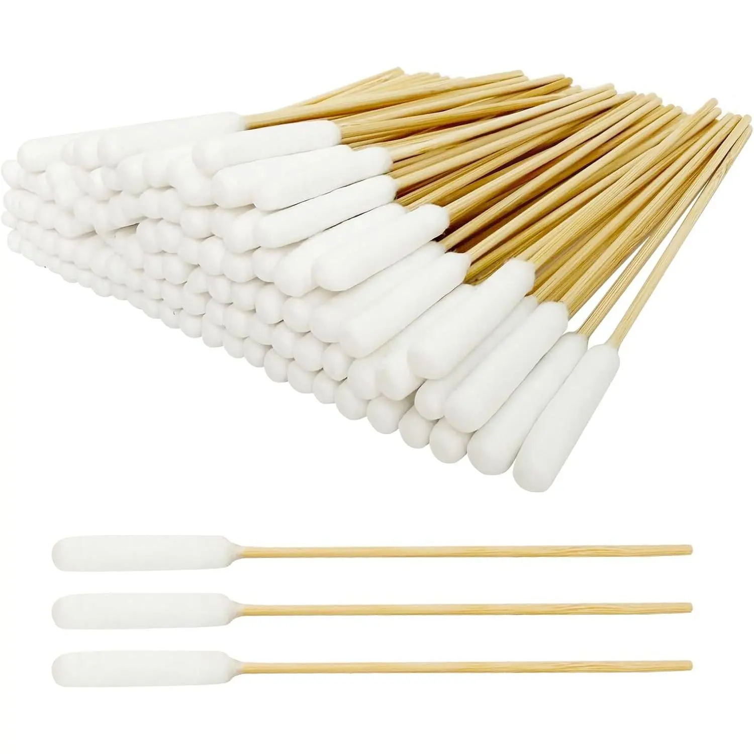 100 Pcs 6-Inch Long Cotton Swabs with Sturdy Bamboo Handle - Extended Reach Applicators for Dog Ear Cleaning & Pet Care - Single Tip Swabs for Gun Cleaning Electronics Detailing & Wound Care