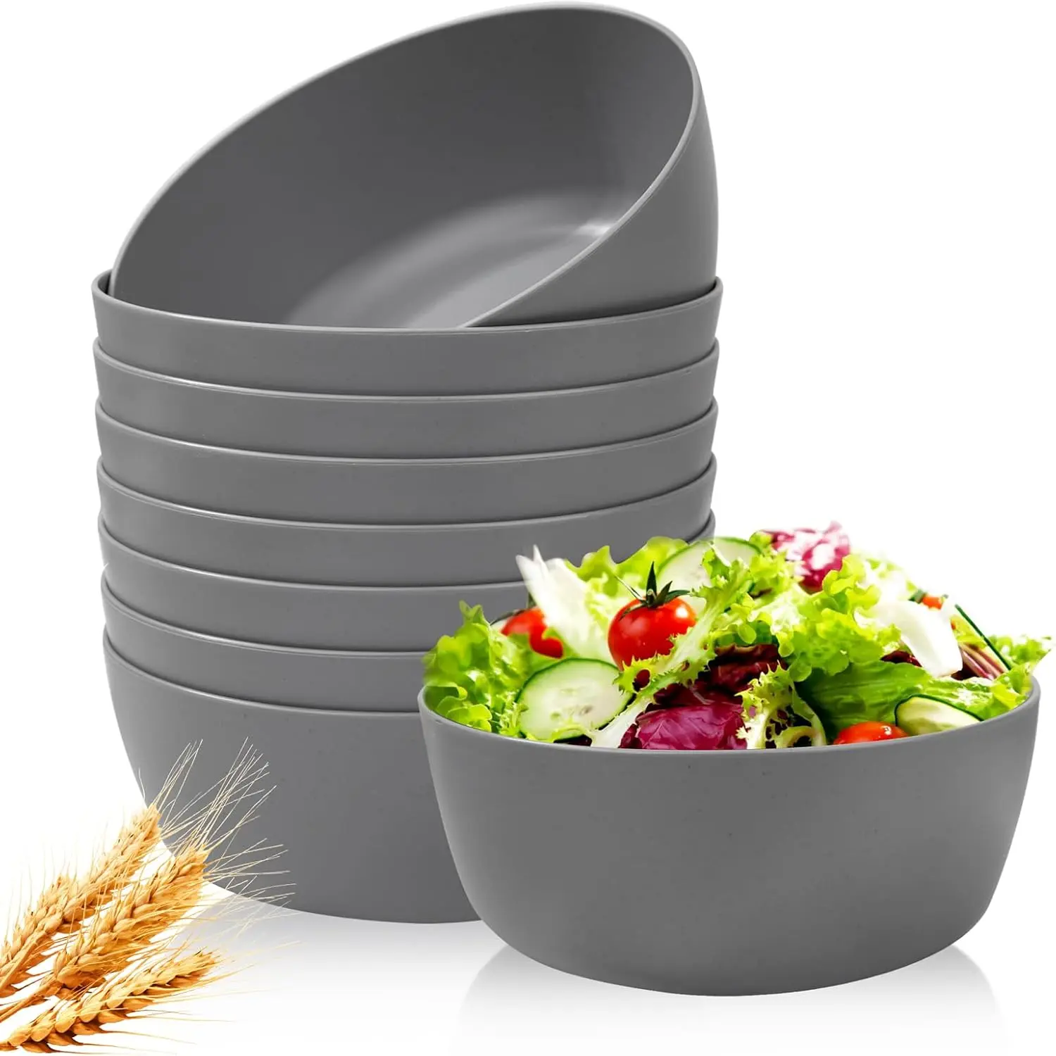 EI 8 count Wheat Straw Bowls,28oz Unbreakable Cereal Bowls, Plastic Bowls,Microwave and Dishwasher Safe, Lightweight Noodle/Fruit/Salad/Soup Bowls for Picnic,Dinner,Party