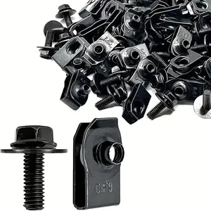 40-Piece Car Body Fastener Kit (20 Bolts + 20 Washers): M6 Hood Rivets, Fender Clips, and Rust-Resistant Metal U-Clips-Suitable for Various Vehicle Models, Auto Repair, and Secure Mounting; Features Heavy-Duty Bolts, Precision Fasteners, Push-Type Clips,