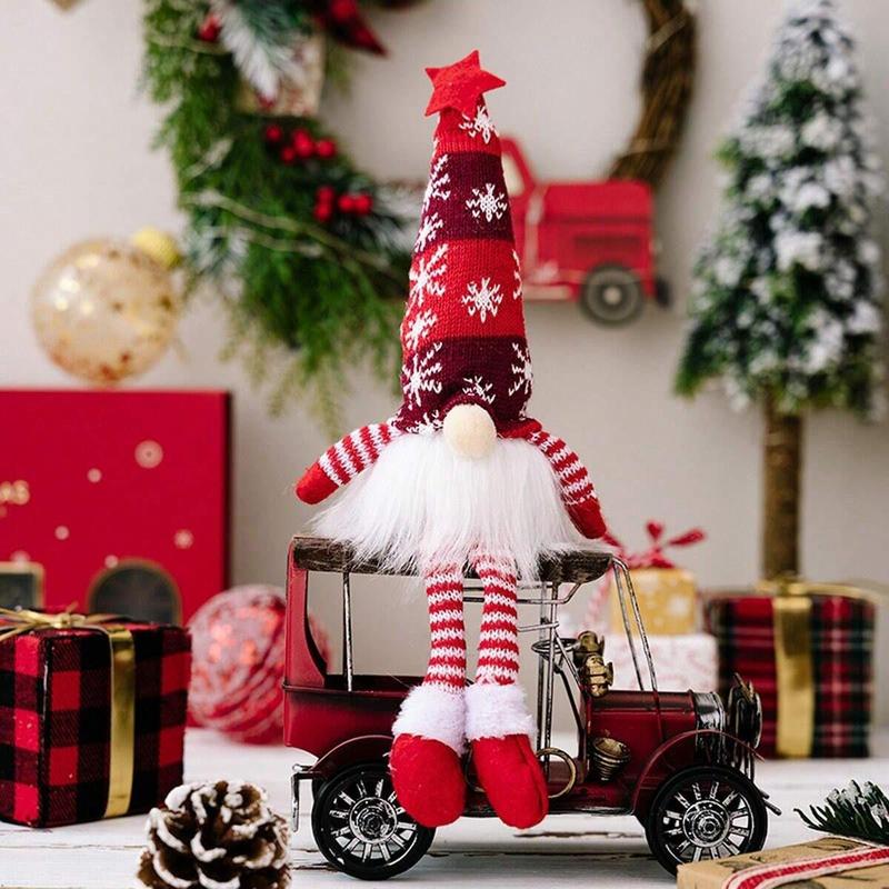 Christmas Plush Long Leg Gnome Faceless Doll with Light, Knitted Dwarf Elf Figurines with Hat, Perfect for Christmas Tree, Bedroom, Fireplace, and Window Display, Home Decor Ornament, LED Mood Light