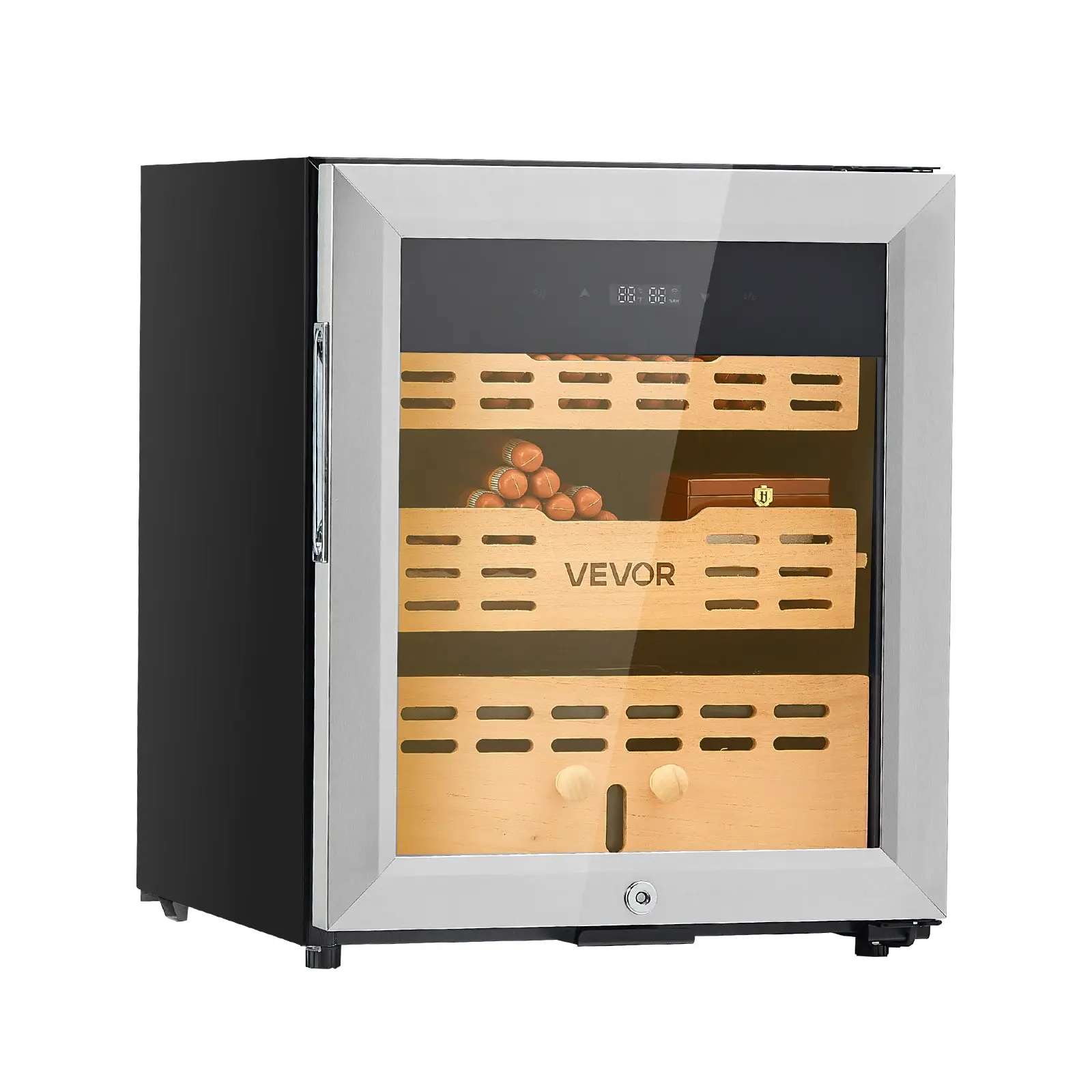 VEVOR Electric Humidor, 50L, 300 Counts Electric Cigar Humidor Cabinet with Compressor Cooling, Constant Humidity Temperature Control, Spanish Cedar Wood Shelves Drawers, 2 Layers, for Household