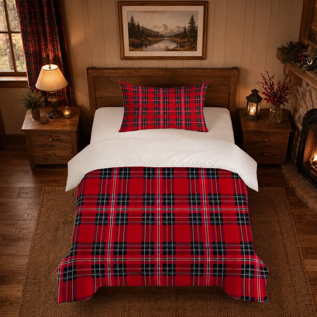 2/3 Pieces Duvet Cover Set (1 Duvet Cover + 1/2 Pillowcases, No Inserts Included), Classic Royal Red Scottish Tartan Plaid Bedding, Single-Side Digital Printed Quilt Cover, Soft Bedding Set, Ideal for Bedroom, Farmhouse Decor & Gifting
