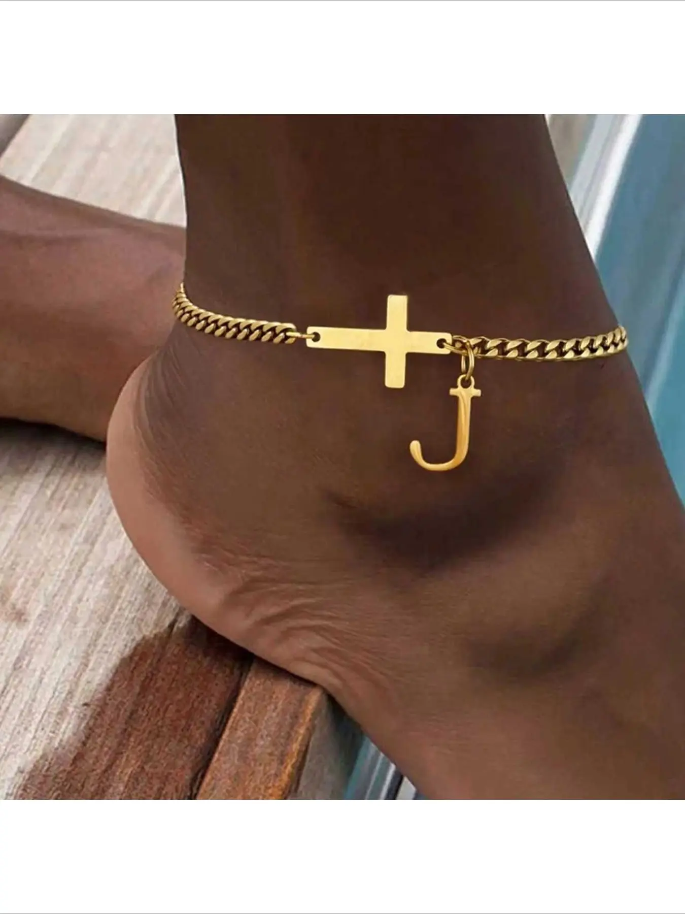 European American Hot Selling New Cross 26 Alphabet Letter Pendant Anklet Simple Fashion Versatile Ankle Jewelry