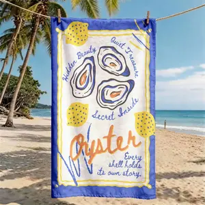 "Blue Border Oyster And Lemon Letter Print" Beach Towel | Oversized, Quick Dry, Ultra-Soft Polyester | Multi-use for Travel, Swimming, Camping, Fitness | Perfect Choice for Beach Vacations | Machine Washable | 2D Flat | Best Gift for Friends and Family.