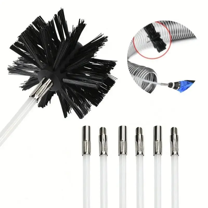 14-Piece Extended Reach Dryer Vent Cleaning Kit - Effective Lint Remover with 12-Foot Reach, Synthetic Brush Head, and Versatile Design for Use with or without Power Drill - Includes 12 Rods and 2 Bush Head