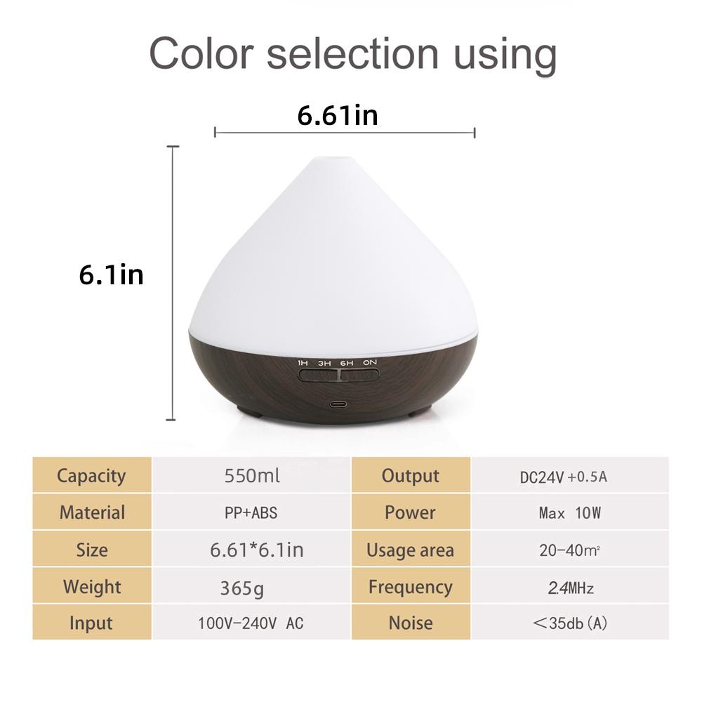 Aromatherapy Diffuser  Ultrasonic Humidifier, Remote Control, Colorful LED Mood Light, 6 Oils Included for Home & Office
