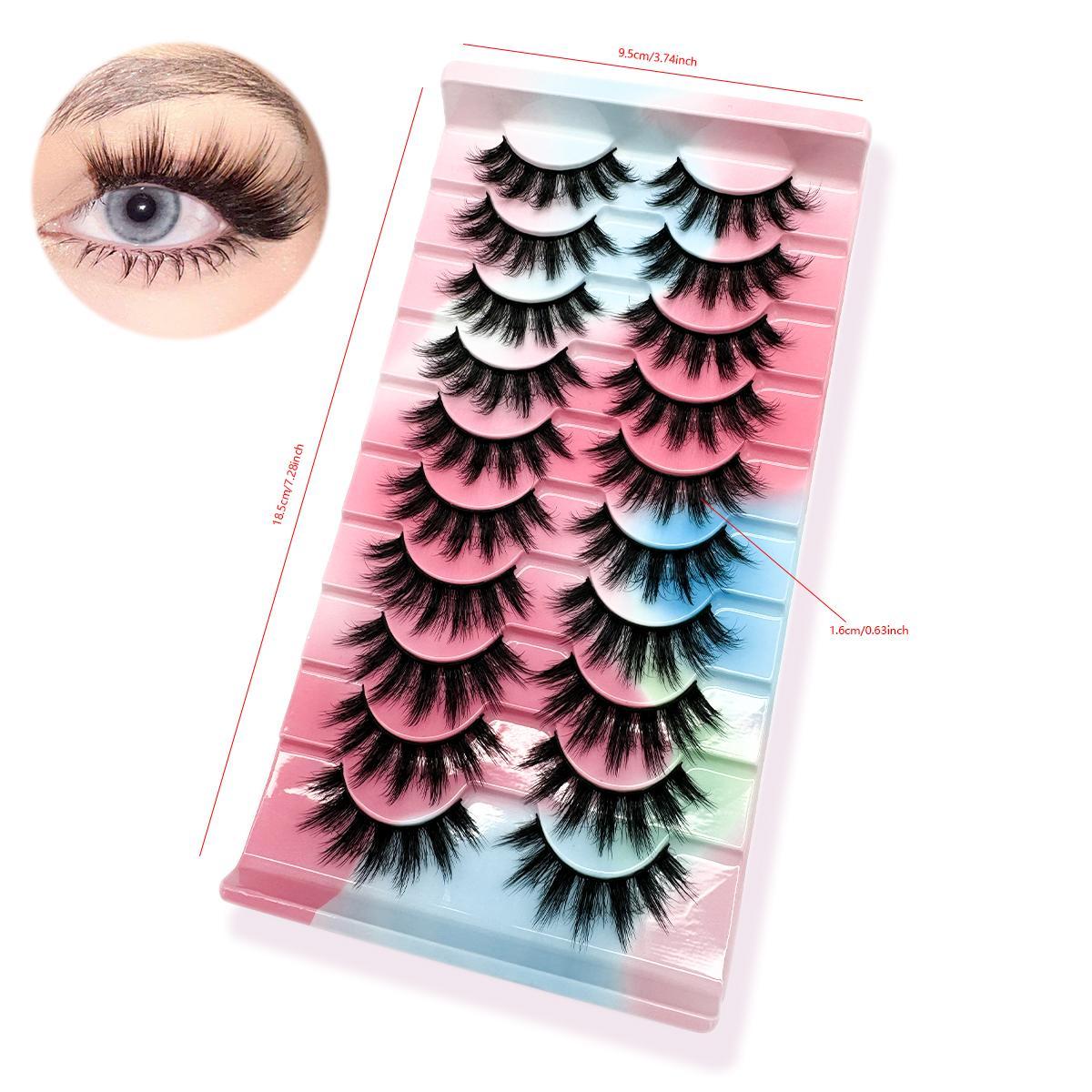Long D Curl & Fluffy False Eyelashes Bundle, 20 Pairs Pink and 10 Pairs Red & Lilac Wispy Faux Strip Lashes with Man-Made Fiber and Polyester Materials, One-Size