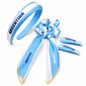 Argentina Fan 4-Piece Hair Accessories Set Classic fan decor with flag printed headband and bright team colored clips, this Women’s 4-piece hair accessories set helps you look stunning at fan meetups