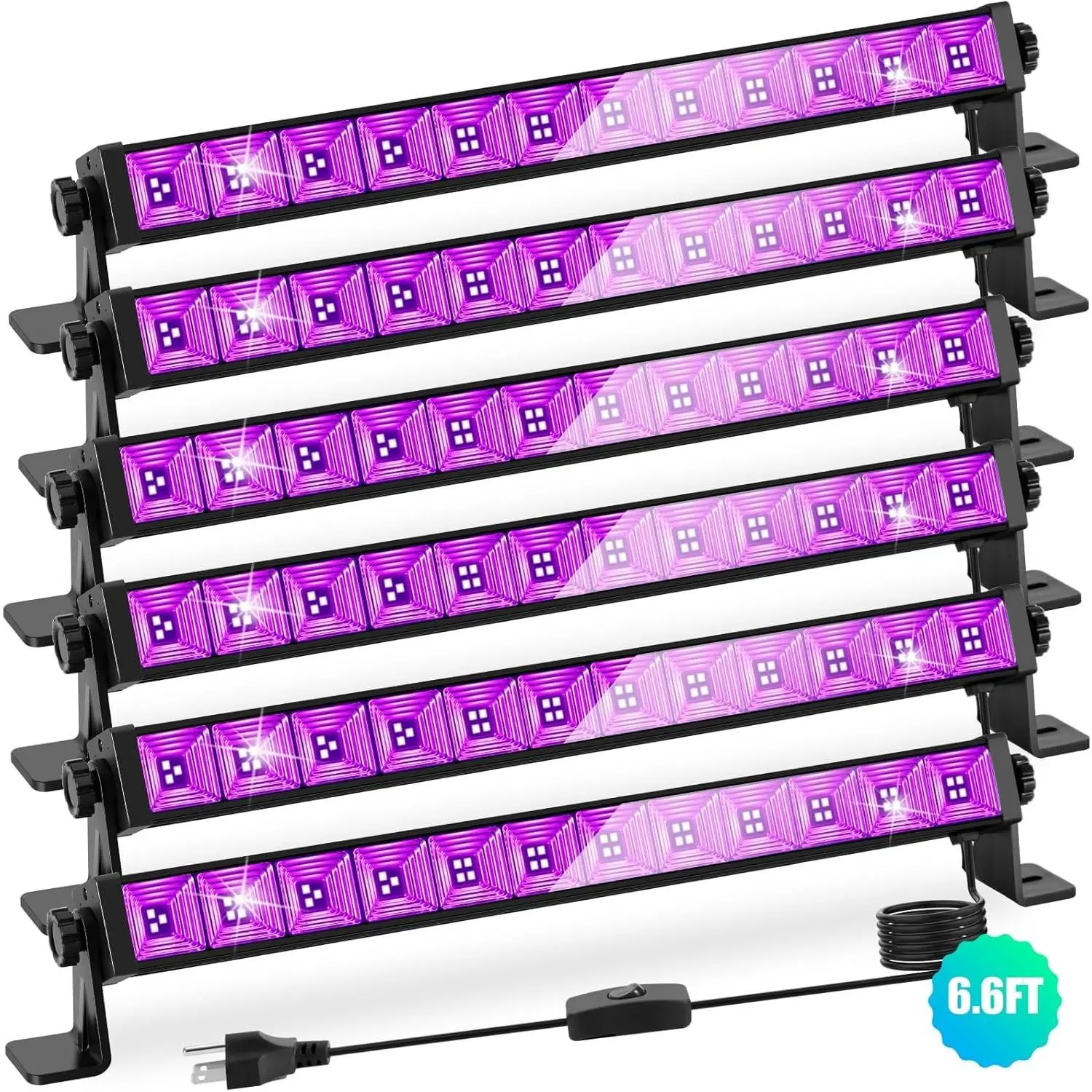 6-Pack 45W Bar-Shape Black Light LED Lights, 6.6ft Long Cord, 28x28ft Illumination Area for Glow Party, Halloween Decorations