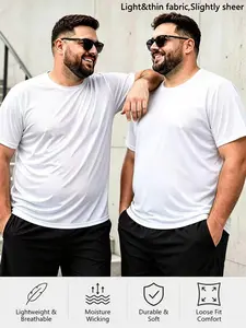 Plus Size Men's 2-Pack 1XL-8XL Crew Neck Plain Tees, Lightweight Breathable Quick Dry Casual Daily Menswear Tops