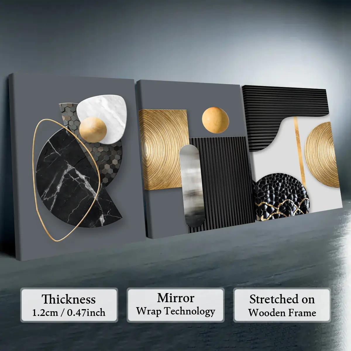 Wooden-Framed Canvas Painting Set, 3 Counts Multi-Dimensional Spray Art Posters, Wall Decor Modern Home Decoration for Living Room, Bedroom and Office