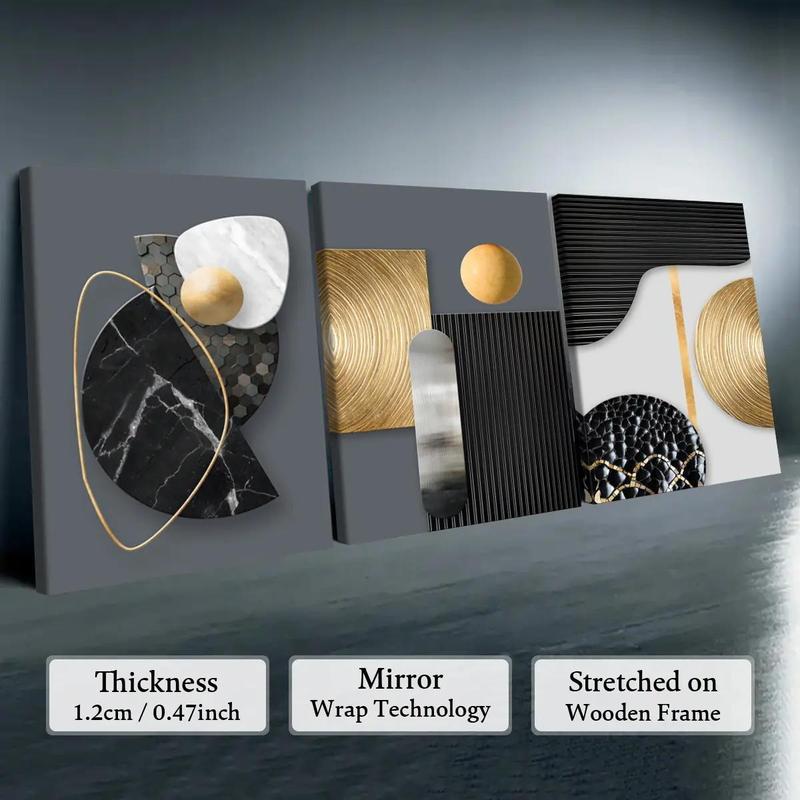 Wooden-Framed Canvas Painting Set, 3 Counts Multi-Dimensional Spray Art Posters, Wall Decor for Living Room, Bedroom and Office