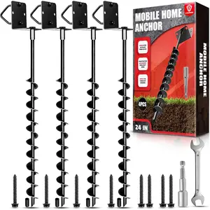 [] 24" Full Spiral  Mobile  Anchor, 4 Pack Ground Anchor Screw in with L-shaped Brackets, U-, Power Nut Driver,Earth Anchors High Wind Heavy Duty for Camping Tents,Swing Sets