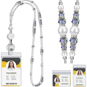 Lanyards for ID Badges and , Retractable Badge Lanyard for Women, Beaded Teacher Lanyard with Badge Reel and ID Holder, Graceful  and