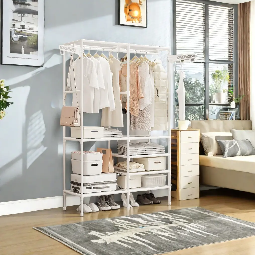 Clothes Rack, 1 Count Portable Wardrobe Closet for Hanging Clothes Storage, Sturdy Metal Garment Rack with Shoe Shelf, Clothes Organizer for Bedroom, Clothing Organization