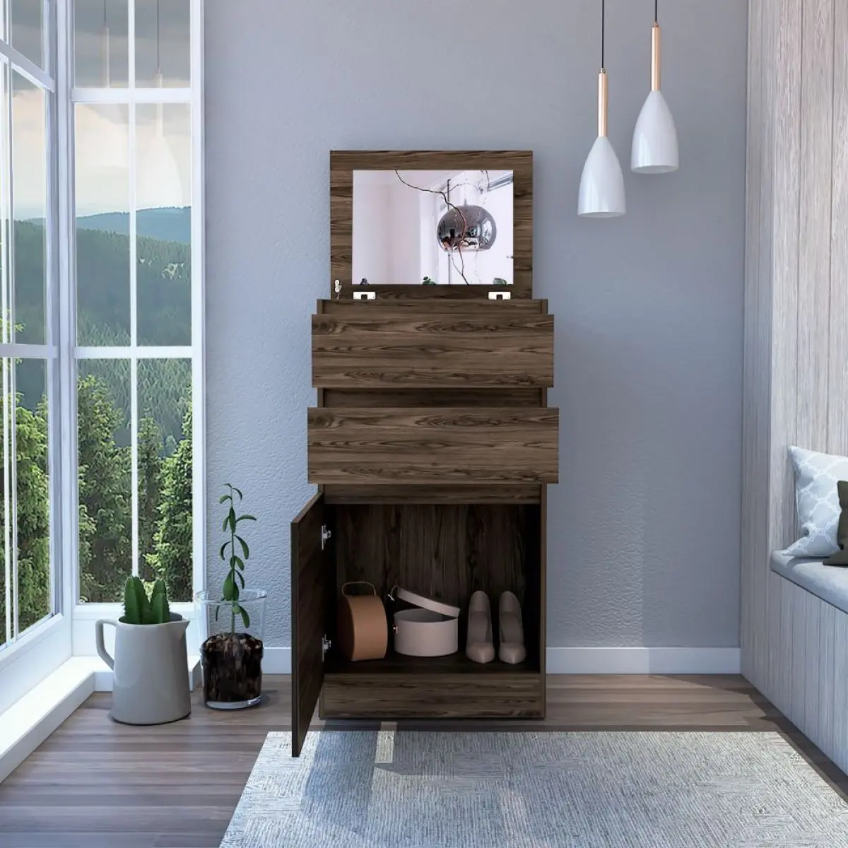 AobtkelDresser Asturias, Jewerly Box, Dark Walnut Finish On-Site