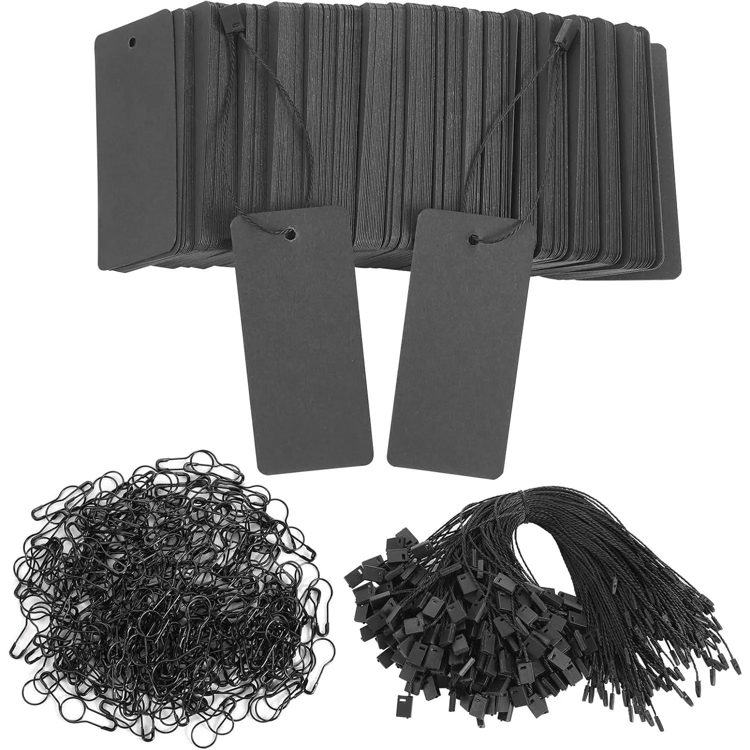 300 Set Black Price Tags with String Clothing Tags with Safety Pins Black Paper Hang Tag for Gifts Clothes Crafts Display Stocking Stuffers